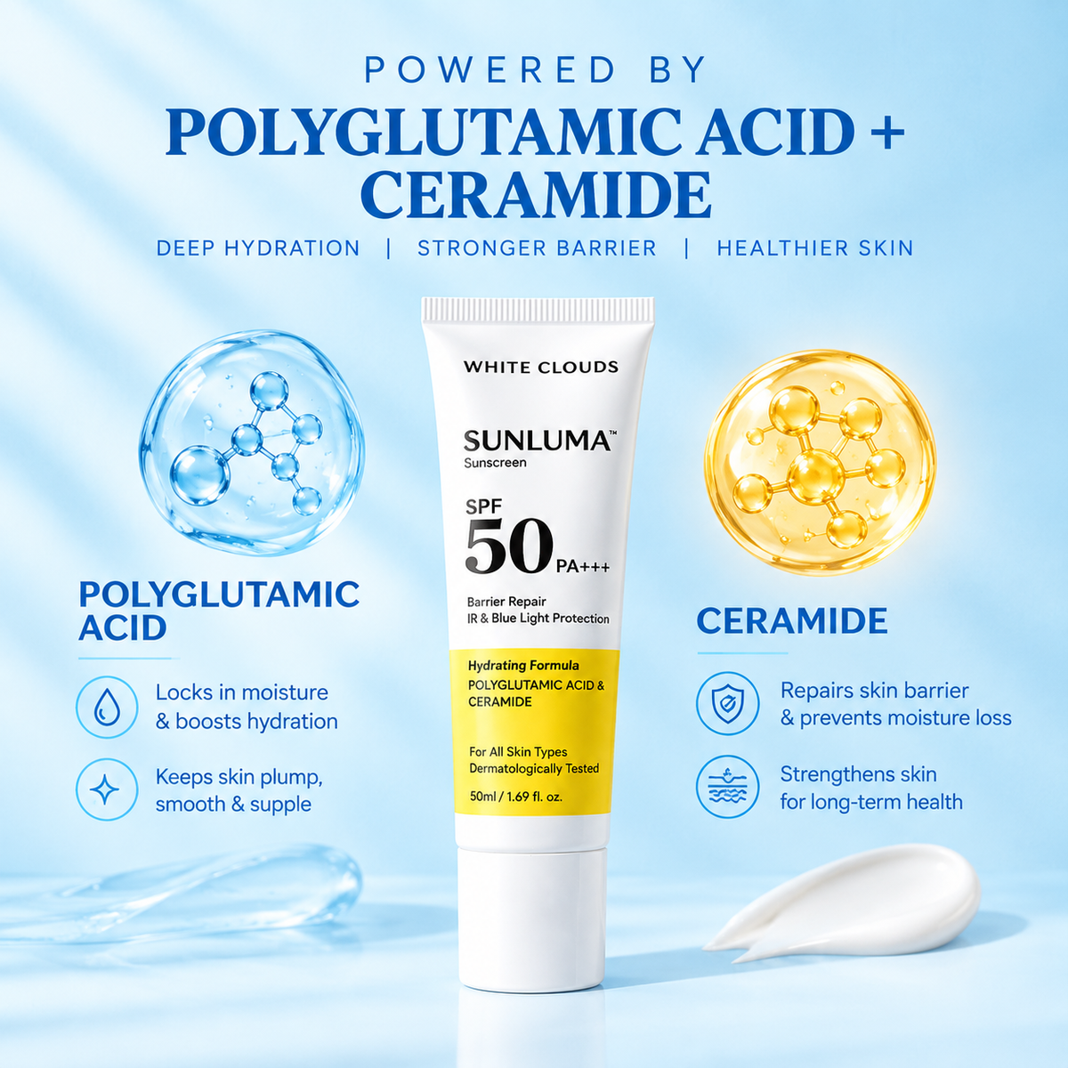 SUNLUMA Hydrating Sunscreen | SPF 50 PA+++ | Non-Comedogenic, Dermatologically Tested - 50 ml